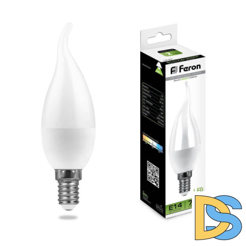 Лампа светодиодная Feron E14 7W 4000K Свеча на ветру Матовая LB-97 25761