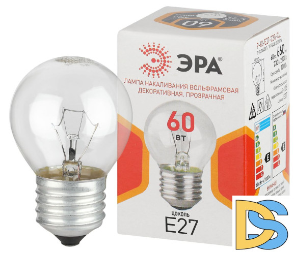 Лампа накаливания Эра P-60-E27-230-CL шар Б0066558