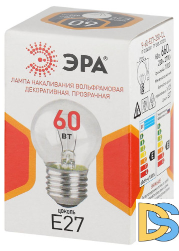 Лампа накаливания Эра P-60-E27-230-CL шар Б0066558