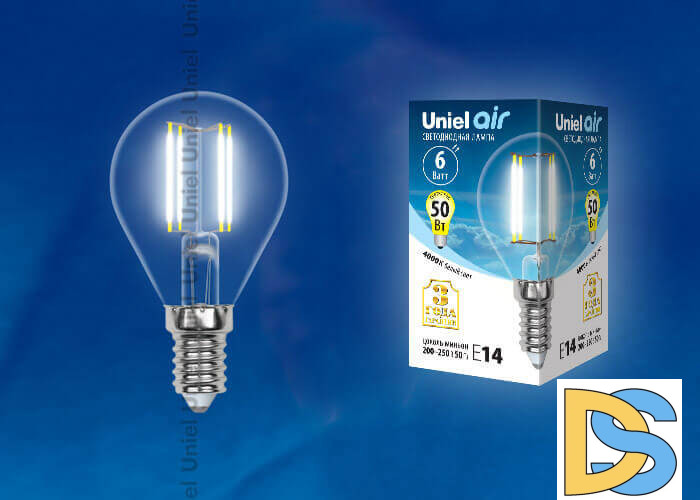 Лампа светодиодная филаментная (UL-00002207) Uniel E14 6W 4000K прозрачная LED-G45-6W/NW/E14/CL GLA01TR