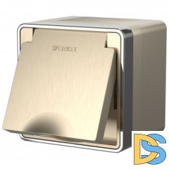 Розетка влагозащ. с зазем. с защит. крышкой и шторками Gallant (шампань рифленый) W5071210