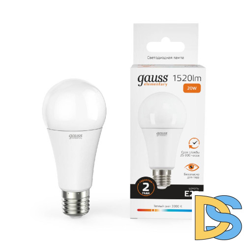 Лампа светодиодная Gauss E27 20W 3000K груша матовая 23219