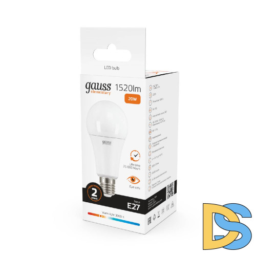 Лампа светодиодная Gauss E27 20W 3000K груша матовая 23219