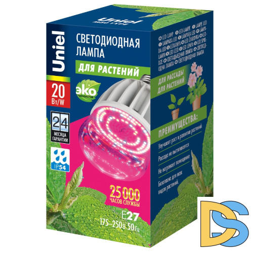 Лампа светодиодная для растений (11098) Uniel E27 20W прозрачная LED-M80-20W/SP/E27/CL ALS55WH