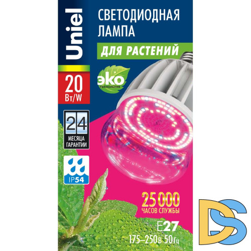 Лампа светодиодная для растений (11098) Uniel E27 20W прозрачная LED-M80-20W/SP/E27/CL ALS55WH