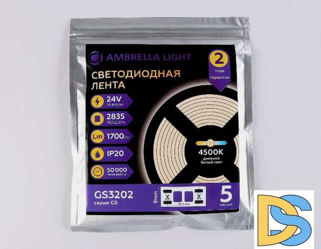 Светодиодная лента Ambrella Light LED Strip 24В 2835 14,4Вт/м 4500K 5м IP20 GS3202