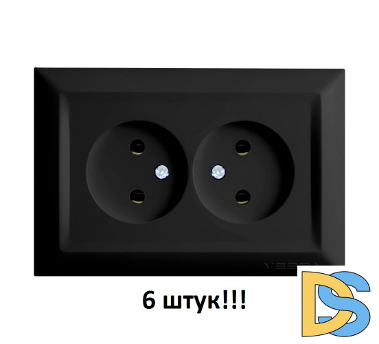 Розетка двойная без заземления черная Vesta-Electric Roma Black - 6 шт