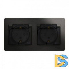 Розетка 2-ая электрическая с заземлением с защитными шторками IP44, Антрацит, серия Glossa, Schneider Electric