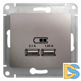 Розетка USB 2-ая (для подзарядки), Платина, серия Glossa, Schneider Electric