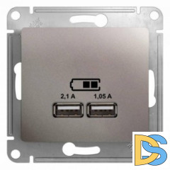 Розетка USB 2-ая (для подзарядки), Платина, серия Glossa, Schneider Electric