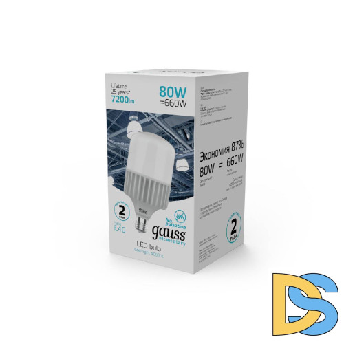 Лампа светодиодная Gauss E40 80W 4000K матовая 63428