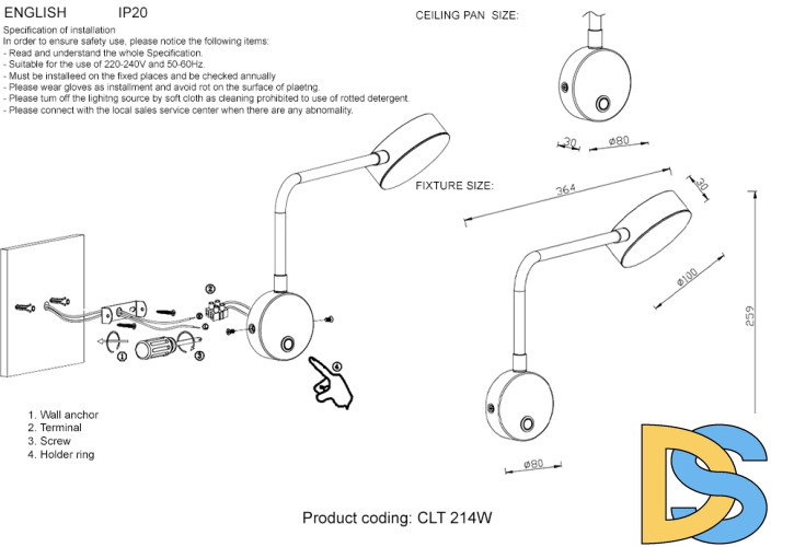 Бра Crystal Lux CLT 214W BL