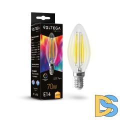 Лампа светодиодная филаментная Voltega E14 6W 3000K свеча прозрачная 7216