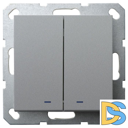 Выключатель двухклавишный Jasmart со светодиодом в комплекте с накладкой 10A 250V цвет алюминий G3023NS