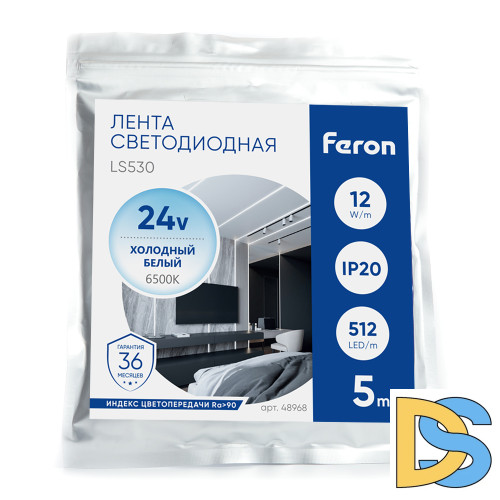 Светодиодная лента Feron LS530 512SMD 12Вт/м 24В 6500К IP20 48968