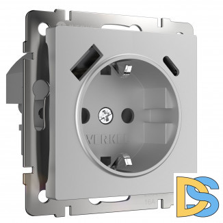 Розетка с быстрой зарядкой USB Type A+С серебряная W1171706