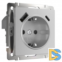 Розетка с быстрой зарядкой USB Type A+С серебряная W1171706