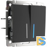 Выключатель Werkel двухклавишный с подсветкой черный матовый W1120108 4690389156717