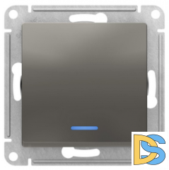 Выключатель 1-клавишный, с подсветкой, Сталь, серия Atlas Design, Schneider Electric