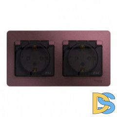 Розетка 2-ая электрическая с заземлением с защитными шторками IP44, Баклажановый, серия Glossa, Schneider Electric