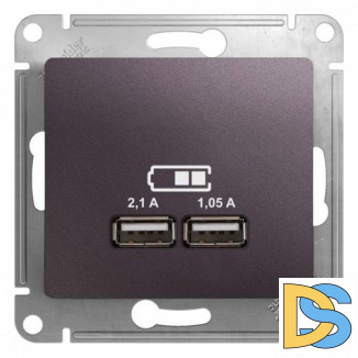 Розетка USB 2-ая (для подзарядки), Сиреневый туман, серия Glossa, Schneider Electric