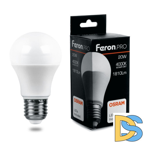 Лампа светодиодная Feron E27 20W 4000K груша матовая LB-1020 38042