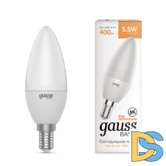 Лампа светодиодная Gauss E14 5,5W 3000К свеча матовая 1033116