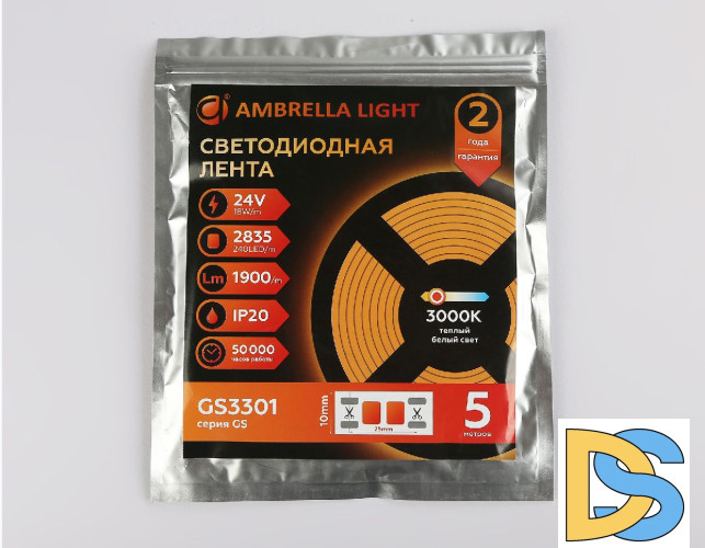 Светодиодная лента Ambrella Light LED Strip 24В 2835 18Вт/м 3000K 5м IP20 GS3301