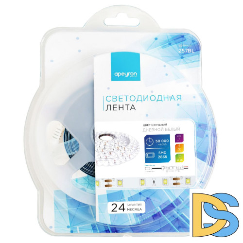 Светодиодная лента Apeyron 12В 9,6Вт/м smd2835 60д/м IP20 900Лм/м 1м 4000К 257BL