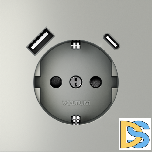Розетка встраиваемая VOLTUM S70 с заземлением и защитными шторками, 16А, с USB, A+С, (сталь)