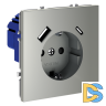 Розетка встраиваемая VOLTUM S70 с заземлением и защитными шторками, 16А, с USB, A+С, (сталь)