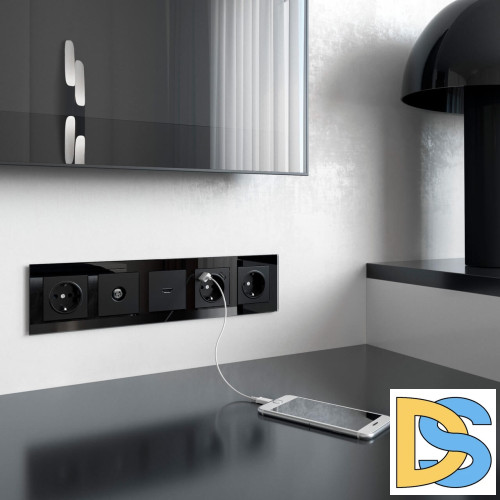 Розетка Werkel с заземлением, шторками и USBх2 черный матовый W1171508 4690389156915