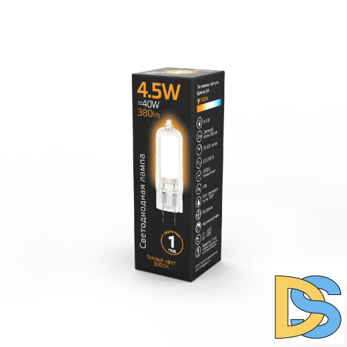 Лампа светодиодная Gauss G4 4.5W 3000K прозрачная 107807104