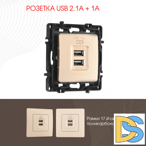Розетка USB 2.1А+1А Arte Milano 217.46-1.shampan