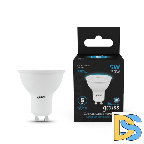 Лампа светодиодная Gauss GU10 5W 6500K матовая 101506305