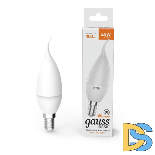 Лампа светодиодная Gauss E14 5,5W 3000К свеча на ветру матовая 1034116