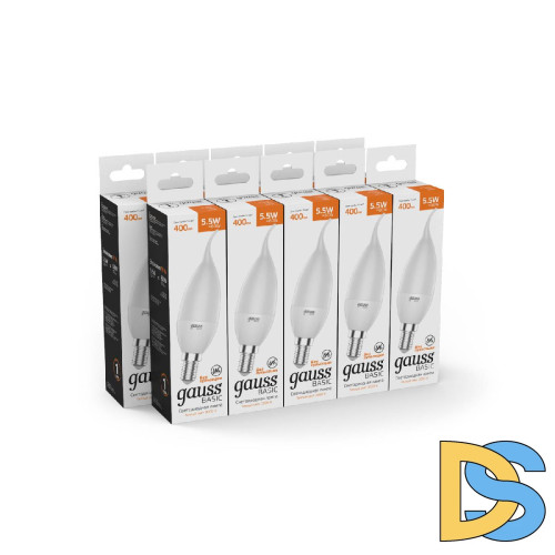 Лампа светодиодная Gauss E14 5,5W 3000К свеча на ветру матовая 1034116