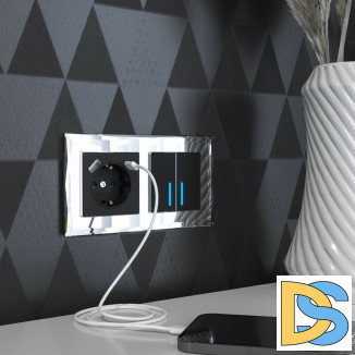 Сенсорный выключатель двухклавишный с подсветкой 1000 Вт (черный матовый) W4520008