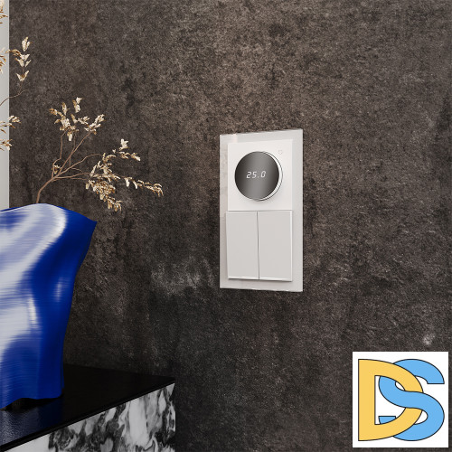 Терморегулятор электронный VOLTUM S70 с индикацией и датчиком, для теплого пола, (белый глянцевый)