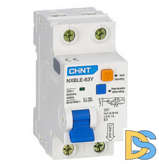 Дифавтомат CHINT NXBLE-63Y 1P+N 25А 30mA электронный тип AС, х-ка С, 4.5kA (R)