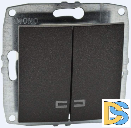 Выключатель двухклавишный с подсветкой Mono Electric Despina-Larissa 10А 250В графит 500-002025-103