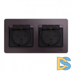 Розетка 2-ая электрическая с заземлением с защитными шторками IP44, Сиреневый туман, серия Glossa, Schneider Electric