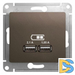 Розетка USB 2-ая (для подзарядки), Шоколад, серия Glossa, Schneider Electric