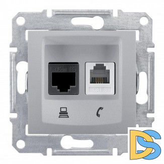 Розетка телефонная+компьютерная RJ-11/RJ-45 кат. 5e, Алюминий, серия Sedna, Schneider Electric