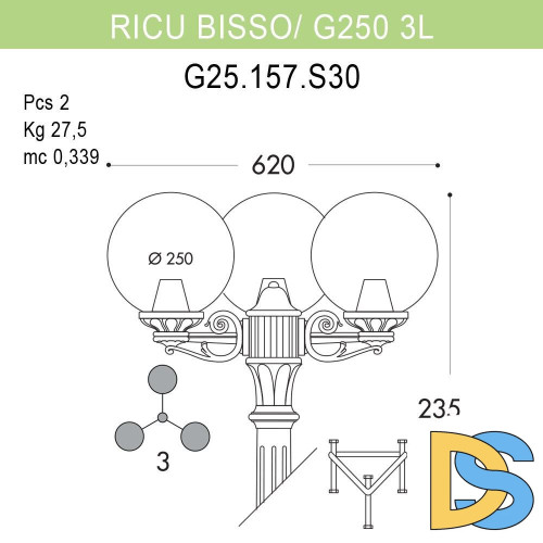 Уличный фонарь Fumagalli Ricu Bisso/G250 3L G25.157.S30.BXE27