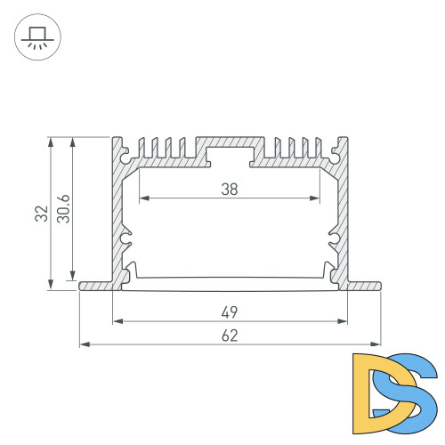 Алюминиевый профиль Arlight с экраном SL-LINIA62-F-2500 BLACK+OPAL 036307