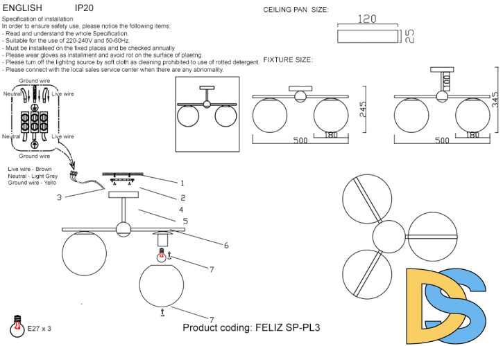 Люстра на штанге Crystal Lux FELIZ SP-PL3 BRONZE/WHITE