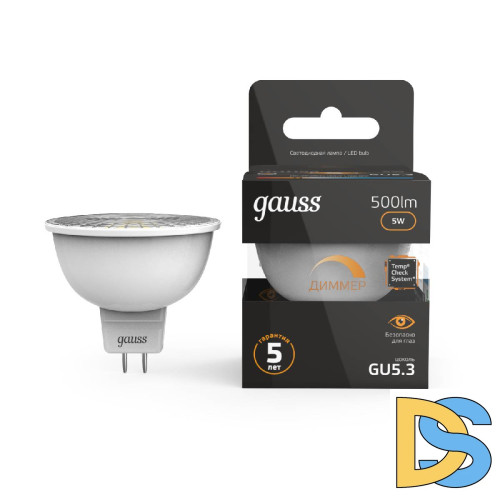 Лампа светодиодная диммируемая Gauss GU5.3 5W 3000K матовая 101505105-D