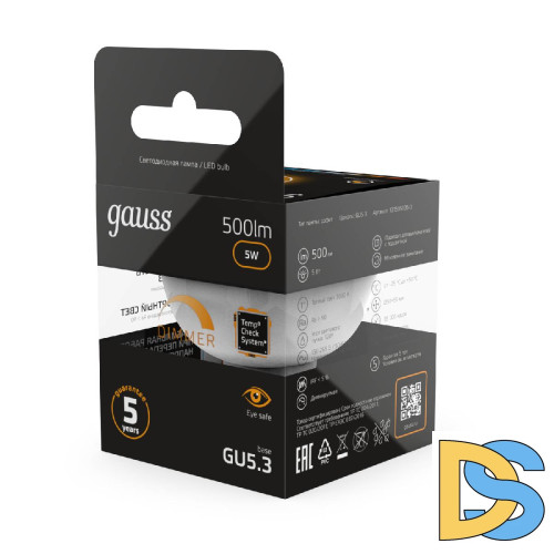 Лампа светодиодная диммируемая Gauss GU5.3 5W 3000K матовая 101505105-D