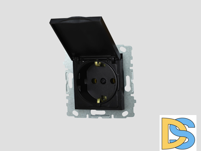 Розетка одинарная с заземлением с крышкой без рамки черная Vesta-Electric Black